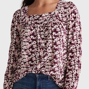 Lucky Brand Floral Print Blouse - long sleeve jersey comfort botanical henley
